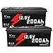IDZLLDI 2 Pack 12V 200AH LiFePO4 Lithium Battery with Built-in 200A BMS 2560W Load Power 15000 Deep Cycles Low Temp Protection Lithium Iron Phosphate Battery for Home Energy,RV,Camping,Off-Grid
