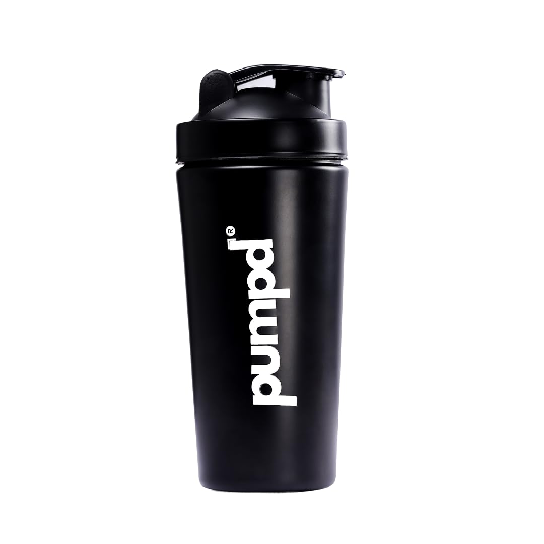 PUMPD Black Stainless Steel Protein Shaker Bottle 750ml | Durable, Leak-Proof & Odor-Resistant | Perfect for Gym, Travel & Daily Hydration | Unique Wire Blending Ball | Ideal for Protein Shakes