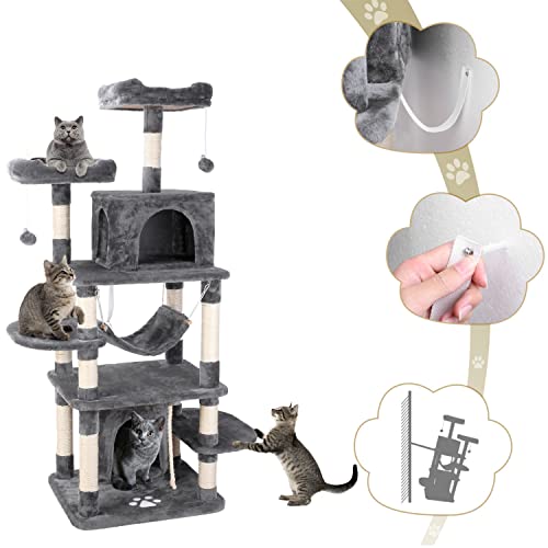 67" Tall Cat Tree, Xl Cat Tower, Multi-Level Pet Play House, Cat Climbing Stand, Activity Center, W/Perches, Scratching Posts, Hammock, Condo, Ball, Anti-Toppling Device, For Indoor Large Cat, Kitty #TOP4