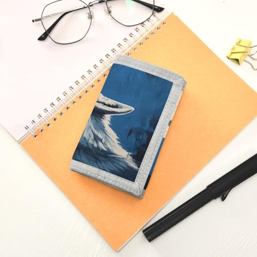 Wolf Moon Howl Blue Kids Wallet for Boys Girls Outdoor Sport Trifold Wallets for Youth Teen Child Wallet with Zippered Coin Pockets Card Holders Front Pocket Wallets with Magic Sticker 7