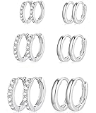 Cocadant 6 Pairs Small Silver Huggie Hoop Earrings for Women Girls Set,14k Hypoallergenic Real Gold