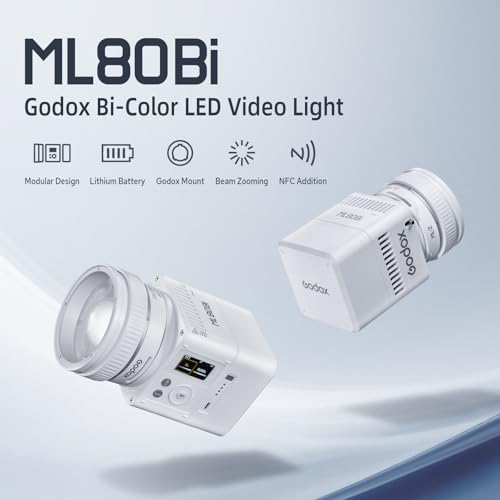 Image of Godox ML80Bi COB Video Light w /95Wh Detachable Battery, Brighter Bi-Color Led Video Light 29600lux@5600K 1m, CRI 96, 2800K-6500K,11FX, Dimming 0%~100%, Portable Continuous Output Lighting Photography