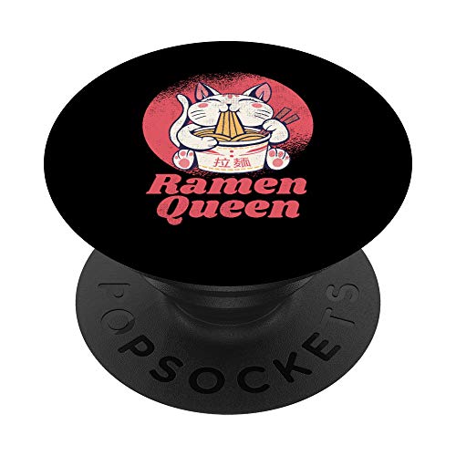 Kawaii Anime Ramen Queen Neko Cat comiendo fideos PopSockets PopGrip: Agarre intercambiable para Teléfonos y Tabletas