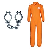 YOYEMAM Orange Prisoner Jumpsuit with Handcuffs - Halloween Prison Jumpsuit Costume Orange Prisoner Cosplay Outfit (Medium)