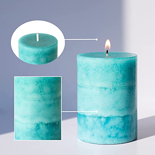 Flavcharm Teal Pillar Candles Ocean Breeze Scented Candles 3X4 Inch Turquoise Candles 3 Pack, Clean Burning Candles Scented, Green Candles For Home Scented, Room Decor, Ocean Theme Bathroom Decor #TOP4