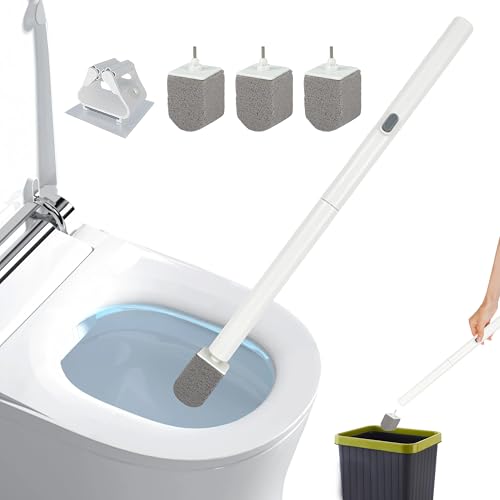 Rwotlls Pumice Stone Toilet Bowl Cleaner with 20" Ultra Long Handle, Push-Button Replaceable Head Hard Water Ring Stain Remover for Bathroom, Bathtub, Pool, Kitchen Sink Cleaning, 3 Pack (gray)