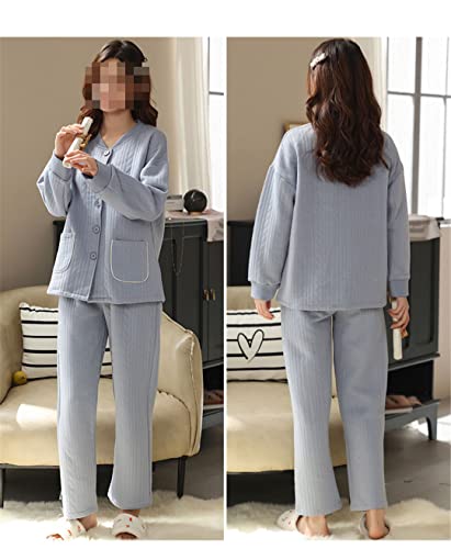 Disimlarl Women's Autumn And Winter Solid Color Cotton Three-Layer Thickened Warm Button Cardigan Pajamas2