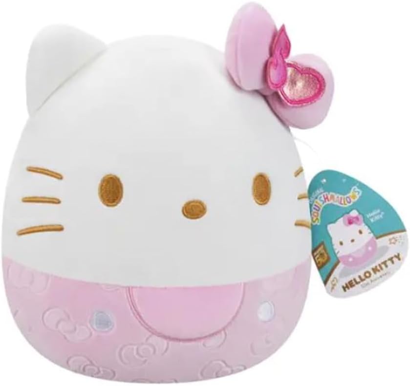 Squishmallows Original Sanrio 8-Inch 50th Anniversary Pink Embossed Hello Kitty – Official Plush