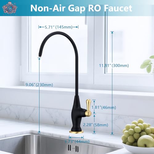 Image of Stainless Steel Reverse Osmosis Faucet, Sink Water Filter System, Suitable for Most Reverse Osmosis or Water Filtration Systems, Sink Drinking Water Faucet for Kitchen Bar Labs RVs, Black+Brushed Gold
