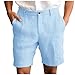 Men's Cotton Linen Shorts Solid Color Casual Pocket Half Shorts Button Zipper Dress Pants with Pockets