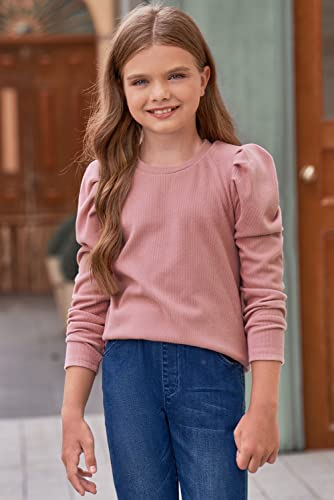 Image of blibean Tween Girls Puff Sleeve Shirts Stylish Fall Tops Size 4-15 Years Old