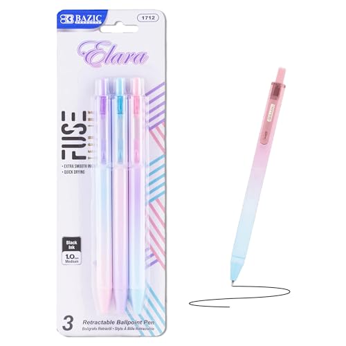 BAZIC Products Elara Fuse Tech �C���N �i�[���y�� 1.0mm ���� �u���b�N�C���N �O���f�[�V�����o���� �Ȃ߂炩 �ɂ��܂Ȃ������S�n �����C���N�y�� (3�{�p�b�N) �I�t�B�X�X�N�[���p 1�p�b�N