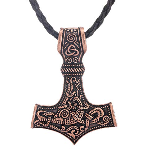 LANGHONG Thor's Hammer Necklace Animal Viking Mjolnir Pendant Necklace Talisman (TH THREE)