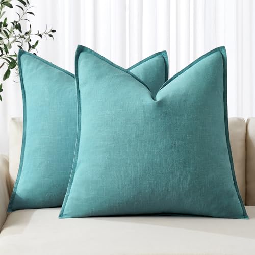 MIULEE Decorative Linen Pillow Covers 20x20 Inch Turquoise ​Boho Farmhouse​