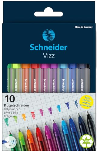 Schneider 102290 Vizz Lot de 10 stylos à bille (pour une écriture facile et rapide, corps de la couleur de l'encre, largeur du trait M)