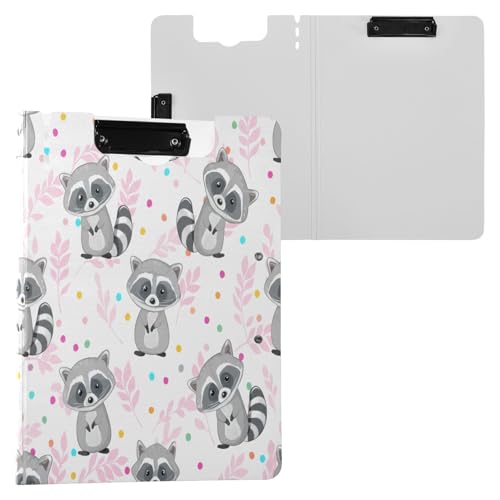 JUMBEAR Bonito portapapeles de mapaches A4 con clips dobles, tablero plegable con tapa, organizador personal ligero adecuado para hospitales, oficinas, escuelas, negocios, suministros de aula