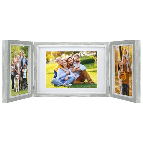 Marco Triple de Madera, Marcos de Fotos Multiples Plegable 3 Fotos Marco Plegable Collage Triple Bisagra Marcoc de Fotos Marcoc 3 Fotos para Fotos de 10 x 15 cm y 13 x 18 cm, Escritorio Decorar