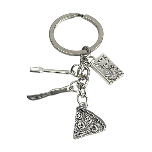 Portachiavi Pizzero Cuoco - Portachiavi a Pezzo Pizza di Pepperoni con Ricette Libro Cucina e Posate - Accessorio chiavi per gli amanti del cibo, Pizze, Italia... - Portachiavi unisex uomo e donna,