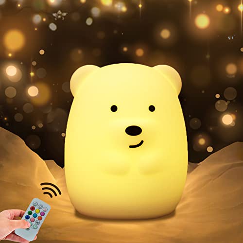 Grand Ours Veilleuse pour enfants Lampe de chevet pour bébé Lampe veilleuse enfant veilleuse bébé Lampe de nuit portable en silicone avec télécommande/contrôle tactile/Luminosité réglable Veilleuse