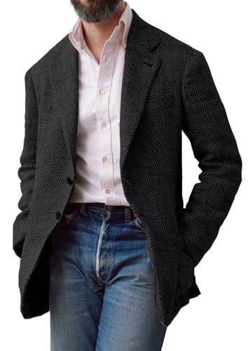 Mens Sport Coats Tweed Casual Blazer Two Button Lightweight Suit Jacket