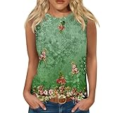 Débardeur Blanc Femme,Femme Debardeur Col Rond sans Manches été Décontracté Ample avec Imprimé Floral Pas Cher DéBardeur Fluide Femme,2-Vert,XXL,P1490