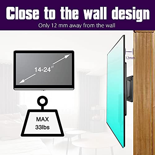 Sjbrwn Rv Tv Wall Mount Fit Most 14-24 Inch Flat Screen Low Profile Metal Bracket Ultra Slim Monitor Mount 17 19 21" Fixed Small Camper Monitor Wall Mount Bracket Vesa Up To 100X100Mm Max Load 33Lbs #TOP2