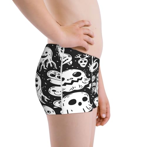 Boys' Cotton Boxer Brief Soft Underwear-Black White Spooky Ghosts2