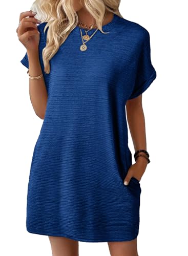 Image of EVALESS Womens Summer Dresses 2026 Fashion Short Sleeve Cute Spring Mini Dress Crewneck Casual Beach Vacation Dresses