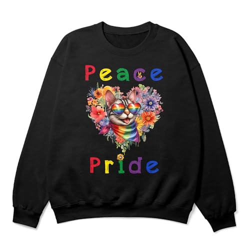 Peace Love Pride Cat with Rainbow Sunglasses LGBT LGBTQ+ Adult Youth T-Shirt Hoodie Sweatshirt