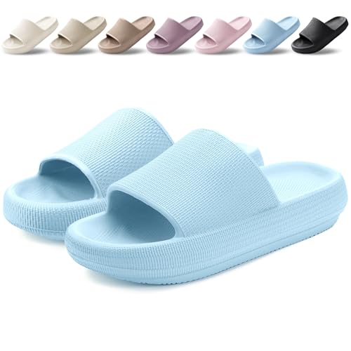 BAXIWUY Badelatschen Damen Badeschuhe Herren Schlappen Badeschlappe Cozislides Original Slippers Rutschfest Hausschuhe Sommer Pantoletten Wolkenschuhe Flip Flops Indoor/Outdoor，Blau，44-45 EU 1