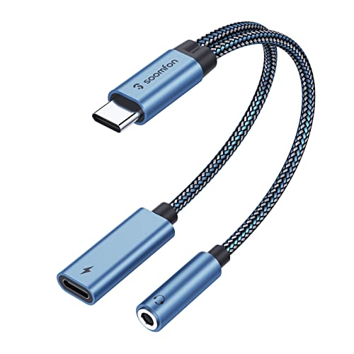 SOOMFON USB C to 3.5mm Jack Headphones and Charger Adapter, 2 in 1 USB Type C to Aux Adapter with PD 60W Fast Charging Cable