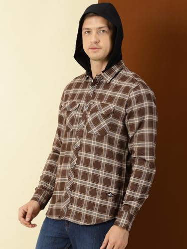 Image of Thomas Scott Men's Classic Hood Collar Tartan Checks Casual Shirt