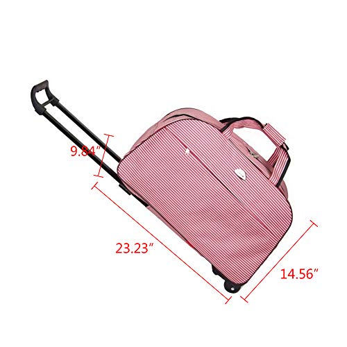 Boshen 24 Inch Travel Rolling Duffle Bag Waterproof Trolley Bag Versatile Carry-On Luggage Weekender Bag (Red White Stripe)