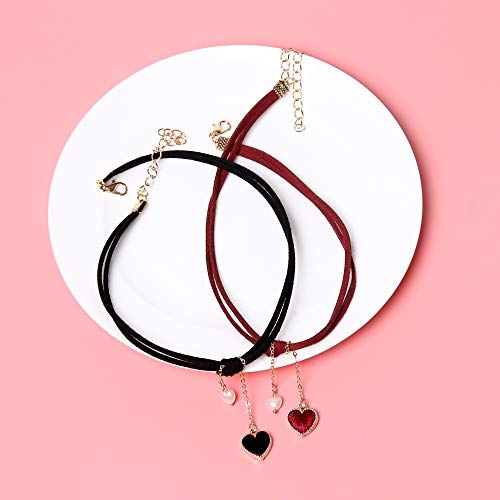Maxforever Choker Set 2 PCS Choker Necklaces Velvet Choker Set Classic Gothic Chokers (Black/Claret Red)4