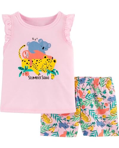 Image of HILEELANG Toddler Girl Summer Short Outfit Sets Cotton Short Sleeve Tops Tees Shorts Clothing Sets
