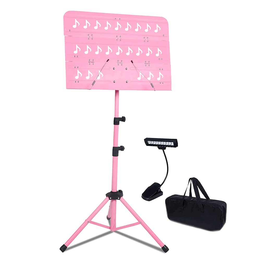 Atriles Portátiles De Altura Ajustable para Partituras, Soportes De Metal Resistentes para Partituras con Luces Led Y Bolsa De Almacenamiento,Pink