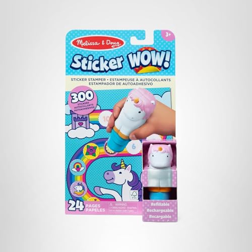 Melissa & Doug Sticker Wow!&trade; 24-Page Activity Pad and Sticker Stamper, 300 Stickers, Arts and Crafts Fidget Toy Collectible Character &ndash; Unicorn Creative Play Travel Toy for Girls and Boys 3+