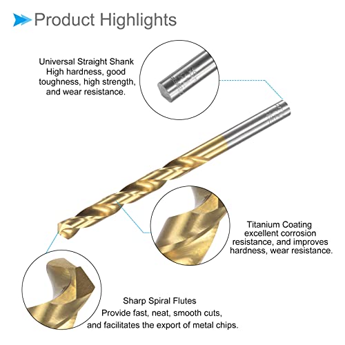 CoCud 1Stk Drehung Bohrspitze 7.3mm Bohrung Durchmesser Titan Beschichtung Schnellstahl 6542 Gerade Rund Schaft - (Anwendung: für Edelstahl Legierung Metall)
