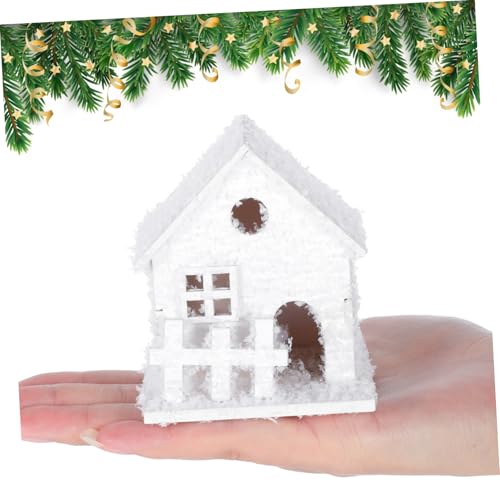 Set 3 casas de madera navideñas con luces led para árbol y mesa 4