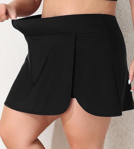 Women Plus Size Swim Skirt Tummy Control Split Swimsuit Bottom High Waisted Swim Suit Skirt with Pockets4