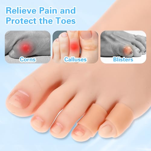 Image of Gjinxi Silicone Toe Sleeves, 24 Pcs Soft Gel Protector Toe Cushions Cuttable Pinky Toe Sleeves Protectors Corn Protectors Pain Relief Toe Tube Pads for Hammer (Skin Color)