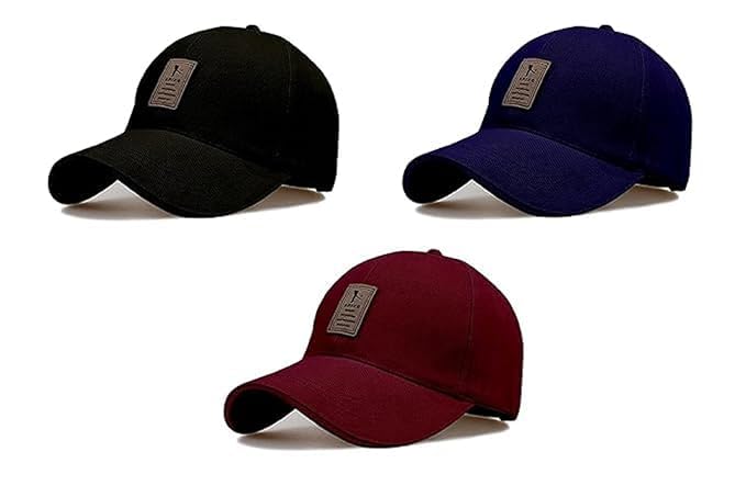 Image of Combo Cap for Men Women Topi Unisex Head Boy's Girl's Caps Adjustable Strap Summer Sports Cricket Gym (Pack of 3,Black,Blue,Maroon)