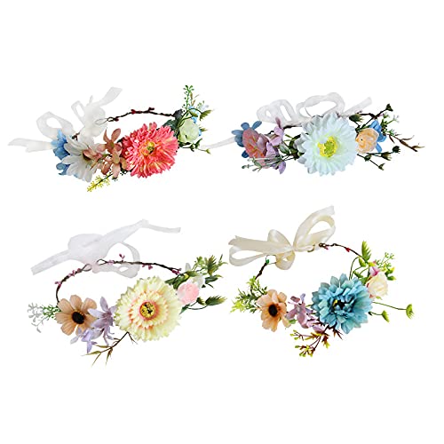 QSDGFH Lot de 4 bandeaux à fleurs pour femme - Couronne florale de tournesol avec ruban réglable - Pour festival, fête de mariage Cover