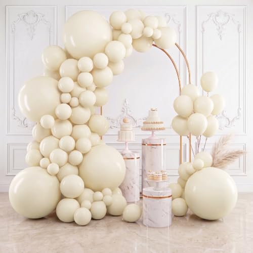 RUBFAC 154pcs Ivory White Beige Cream Balloons Different Sizes 18 12 10 5 Inch Latex Balloon Garland Arch for Party Decoration Birthday Gender Reveal Wedding Anniversary Baby Shower Party Supplies