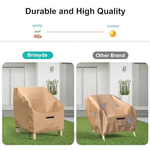 Image of 2 Pack Outdoor Patio Chair Covers Waterproof 30 inchWx27 inchDx36 inchH, Brown | Patio Furniture Covers Protect from Rain, Dust & UV; Heavy-Duty Oxford Fits Lounge, Deep Seat & High Back Chairs on Lawns