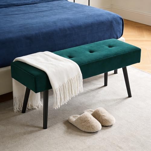 somedream Velvet Entryway Bench with Gold Legs,Make up Ottoman for Bedroom,End of Bed Footrest with No Arms,Extra Seating for Living Room,Green