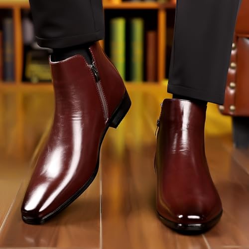 Santimon Men's Leather Chelsea Boots, Slip-On Pointed Toe Ankle Boot for Casual & Formal4