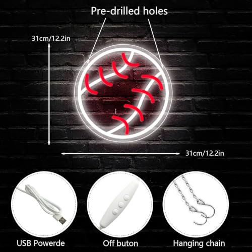 Image of Baseball Neon Lights Dimmable Sport LED Signs Wall Decor for Living Room Bedroom Man Cave Home College Club Shop Birthday Party Gift Art for Kids Fans-12.2 x 12.2IN-USB Powered-Acrylic