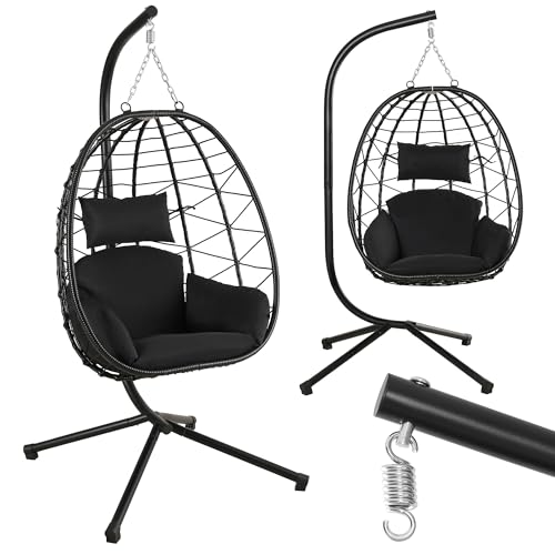 Makika Silla Colgante con Cojines, Estructura de Acero, Negro