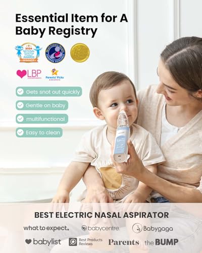 Image of GROWNSY Nasal Aspirator for Baby, Electric Nose Aspirator for Toddler, Baby Nose Sucker, Automatic Nose Cleaner with 3 Silicone Tips, Adjustable Suction Level, Music and Light Soothing Function, Blue